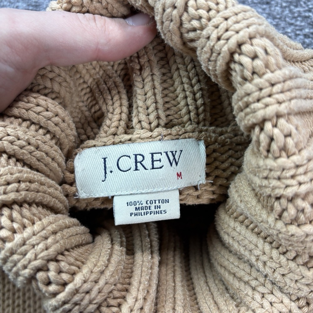 Vintage J.Crew Turtleneck Sweater Women's Medium Beige Chunky Knit Fisherman - Picture 5 of 8
